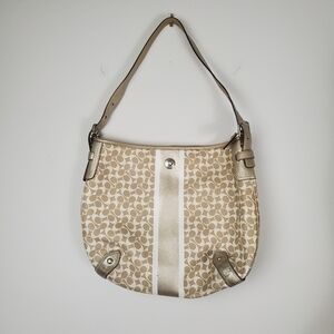 COACH Heritage Stripe Chelsea Hobo Shoulder Crossbody F16191 Light Gold/Almond *